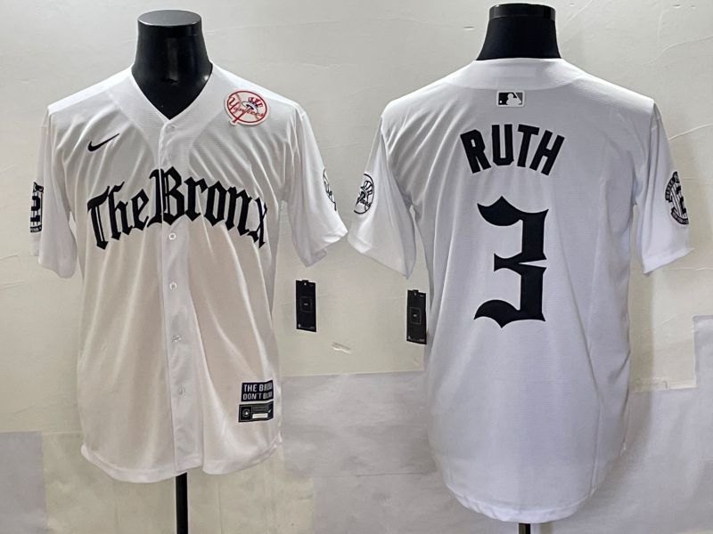 Men 2025 New York Yankees #3 Ruth White Five generations Joint Name Nike MLB Jersey style 5->new york yankees->MLB Jersey